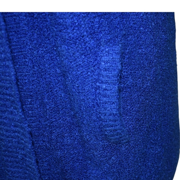 Vintage 80s Royal Blue Balloon Sleeves Cardigan Sweater Open Front Pockets M - Picture 4 of 10